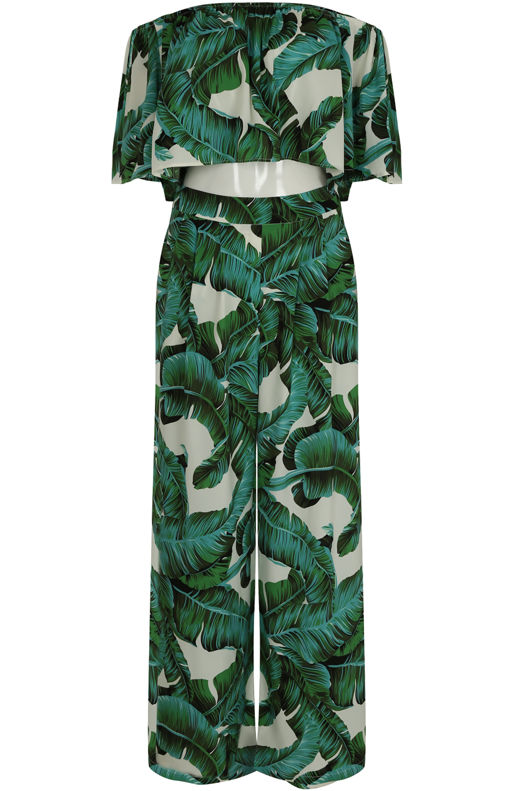 Green Tropical Print Off Shoulder Tops &  Palazzo Set