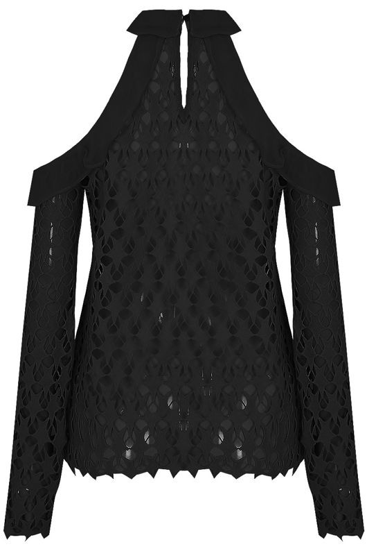 Black Crochet Cold Shoulder Lined Top