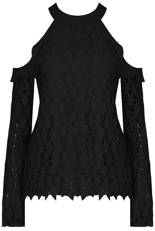 Black Crochet Cold Shoulder Lined Top