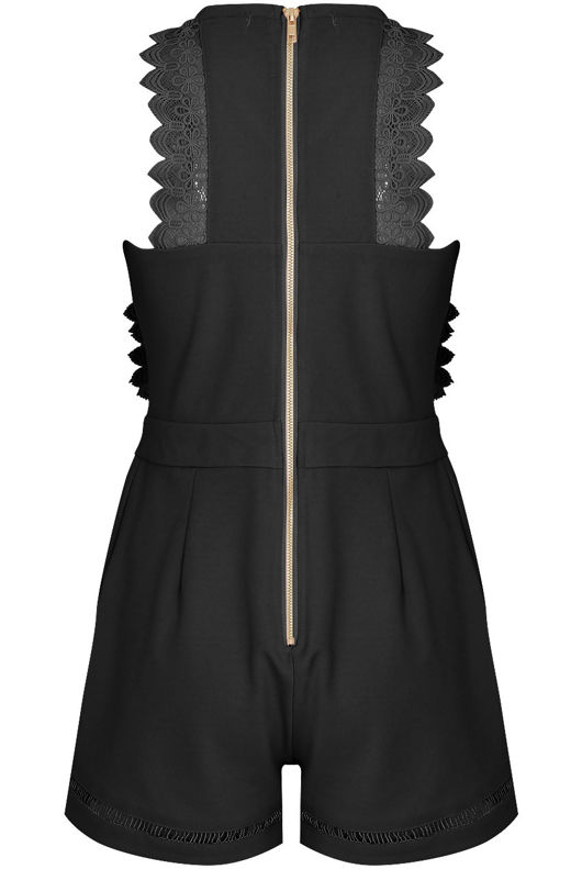 Black Crochet High Neck Playsuit