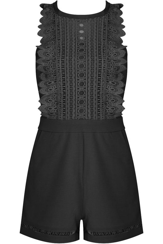 Black Crochet High Neck Playsuit