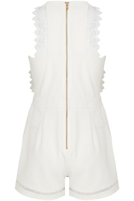 White Crochet High Neck Playsuit