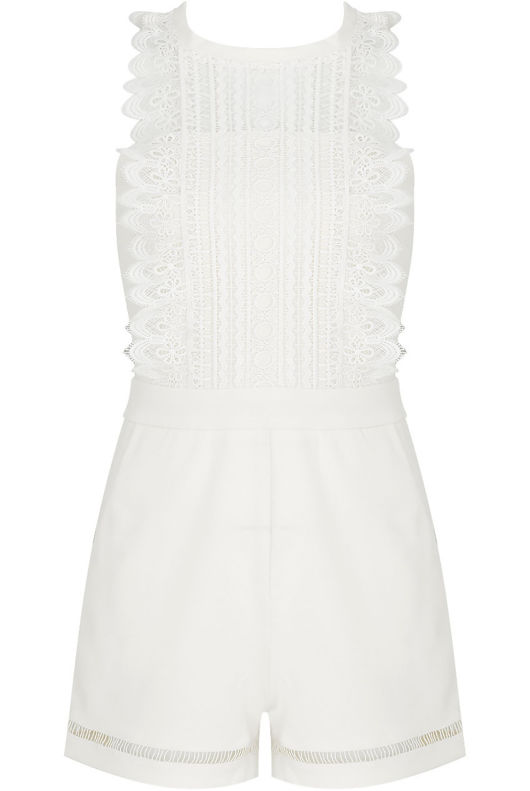 White Crochet High Neck Playsuit