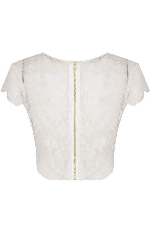 White Crochet Lace Lined Crop Top