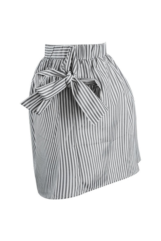 Striped Mini Skirt with Side Knots in Black
