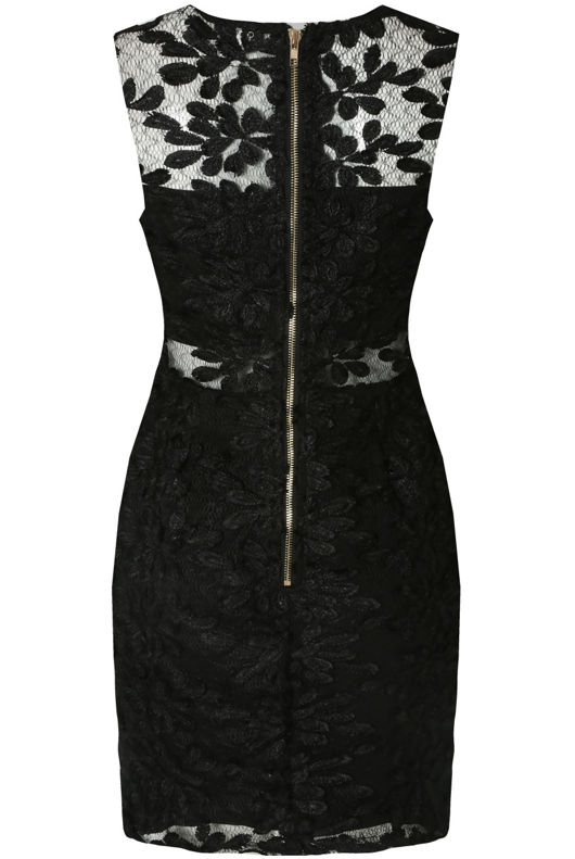 Black Flower Crochet Netted Bodycon Dress
