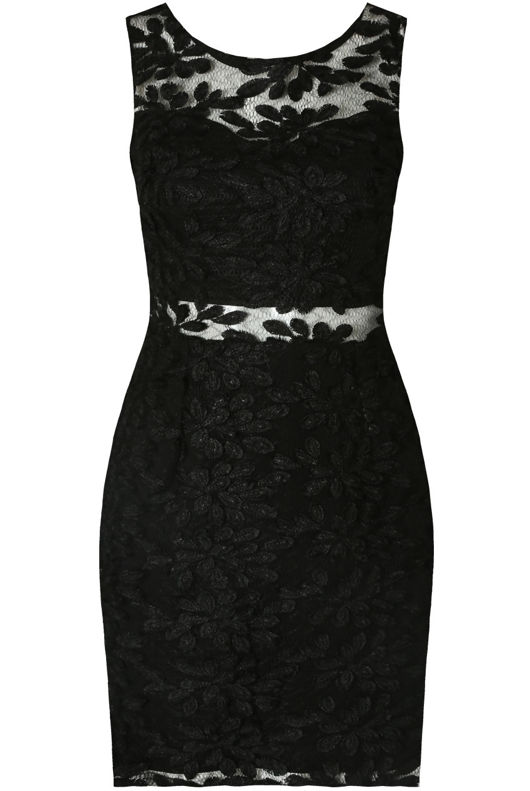 Black Flower Crochet Netted Bodycon Dress