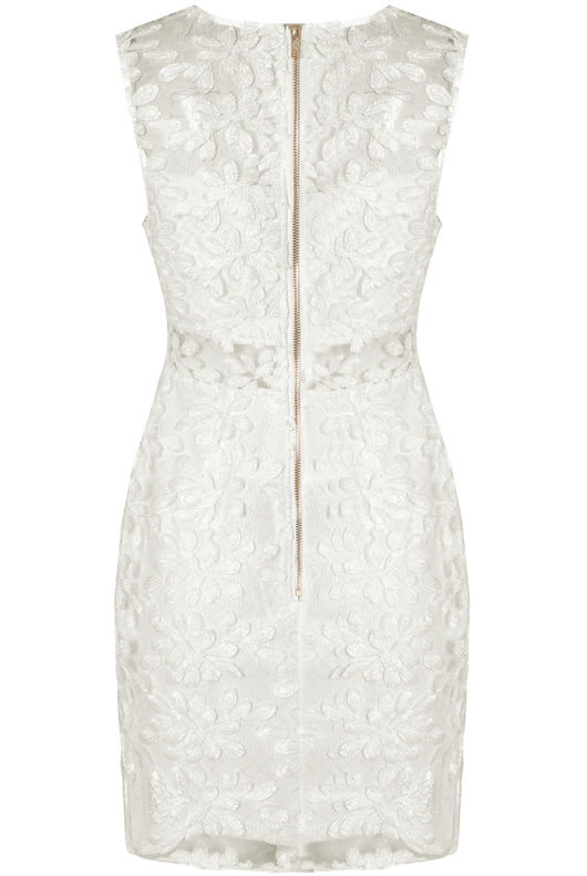 White Flower Crochet Netted Bodycon Dress