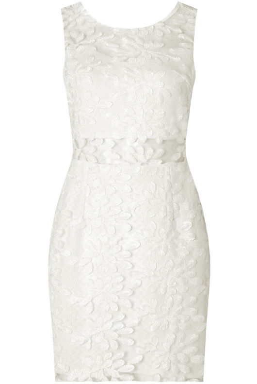 White Flower Crochet Netted Bodycon Dress