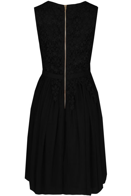 Black Flower Crochet Back Zip Up Shift Dress