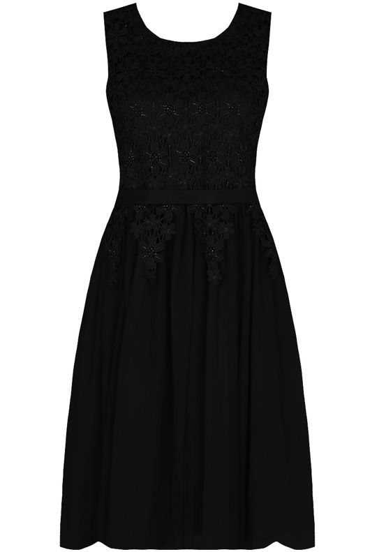 Black Flower Crochet Back Zip Up Shift Dress