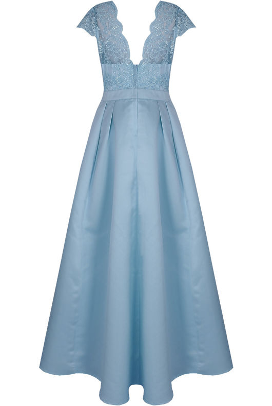 Blue Bridal Satin Embroidered Maxi Dress