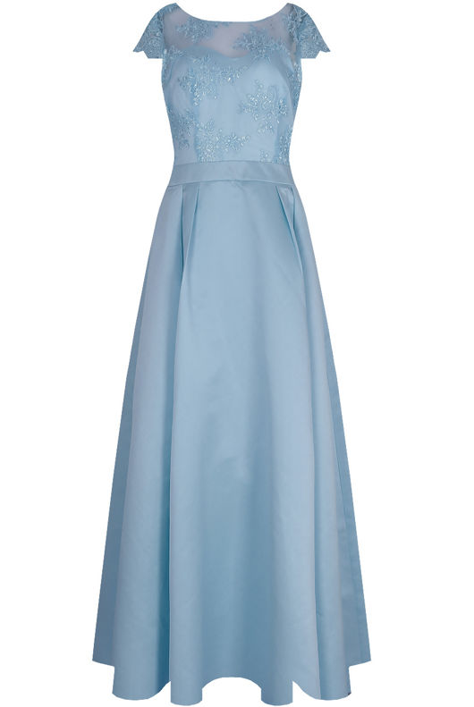 Blue Bridal Satin Embroidered Maxi Dress