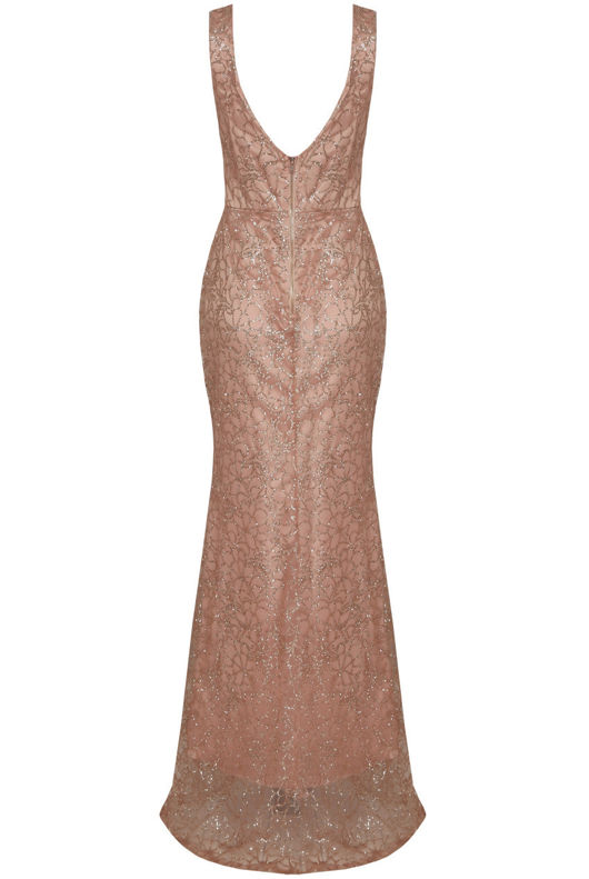 Foil Crochet Back Zip Up Maxi Dress 