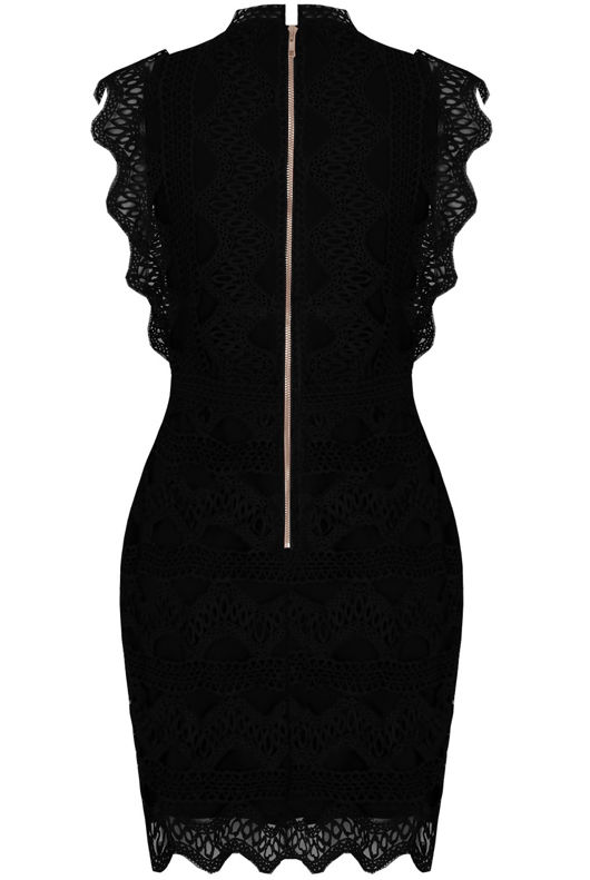 Black Crochet Lined Back Zip Up Bodycon Dress
