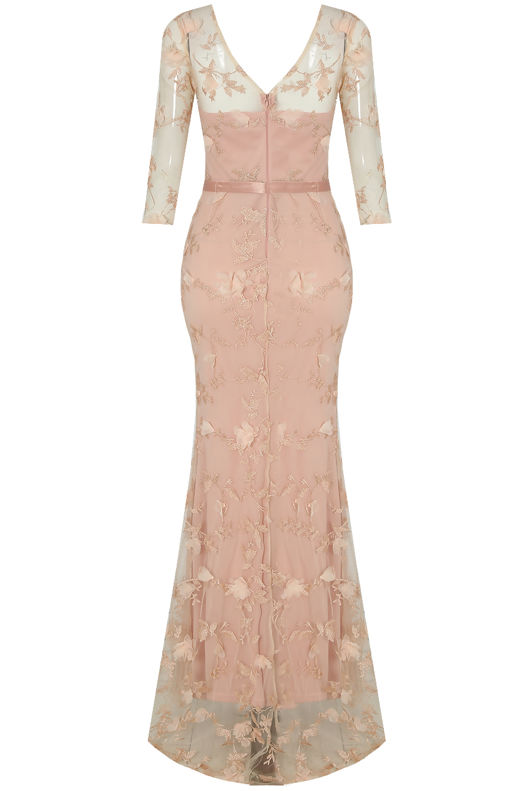 Rose Flower Foil Crochet Netted Maxi Dress