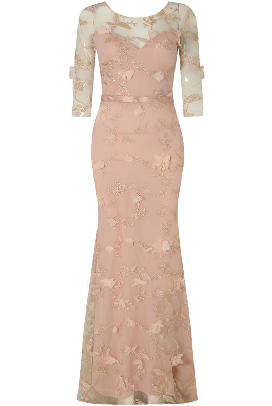 Rose Flower Foil Crochet Netted Maxi Dress
