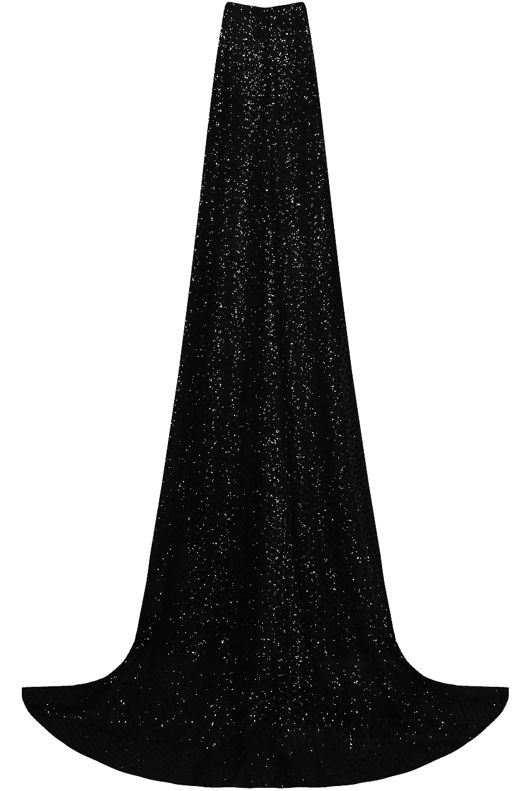 Black Glitter Trimming Netted Cape Maxi Dress 