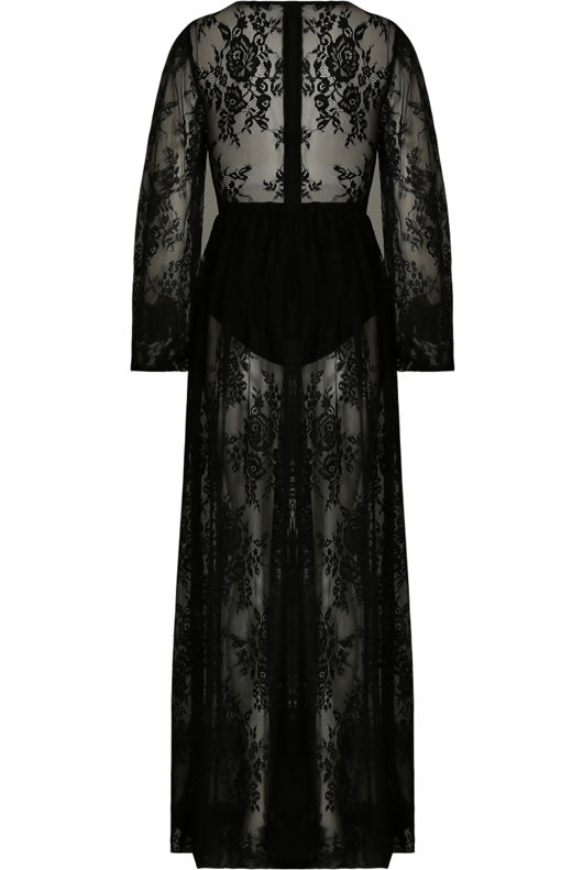 Black Long Sleeve Sheer Lace Dress