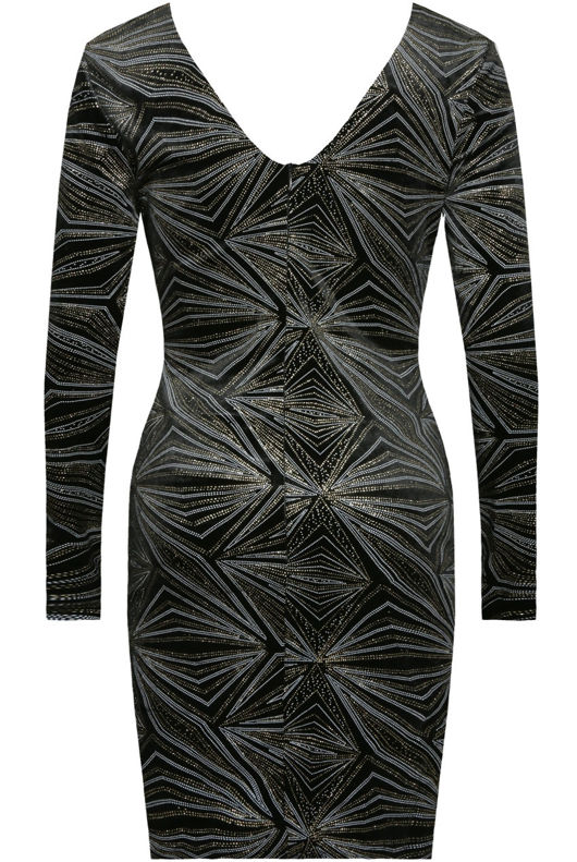 Black Glitter Embellished Velvet Bodycon Dress