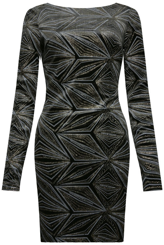 Black Glitter Embellished Velvet Bodycon Dress