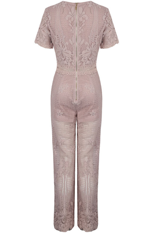 Rose Floral Crochet Back Zip Up Jumpsuit