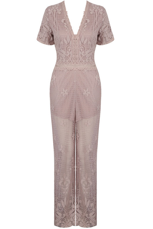 Rose Floral Crochet Back Zip Up Jumpsuit