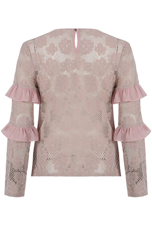 Pink Floral Lace Frill Trim Tops