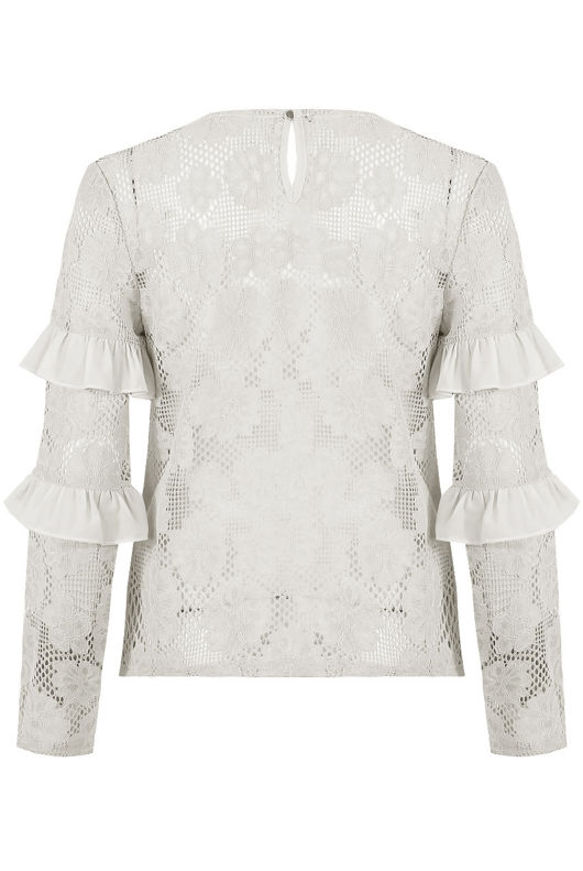 White Floral Lace Frill Trim Tops