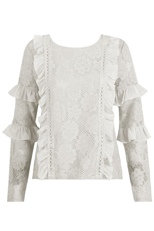 White Floral Lace Frill Trim Tops