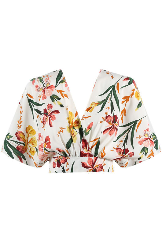White Floral Print Cape Sleeves Wrap Croptop