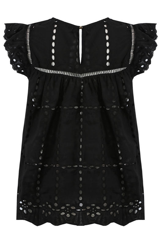 Black Broderie Anglaise Frill Top