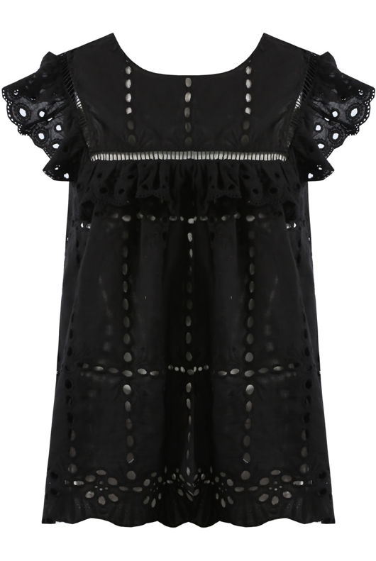 Black Broderie Anglaise Frill Top
