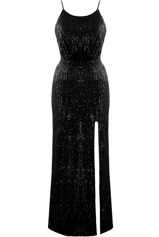 Black Sequin Leg Slit Maxi Dress