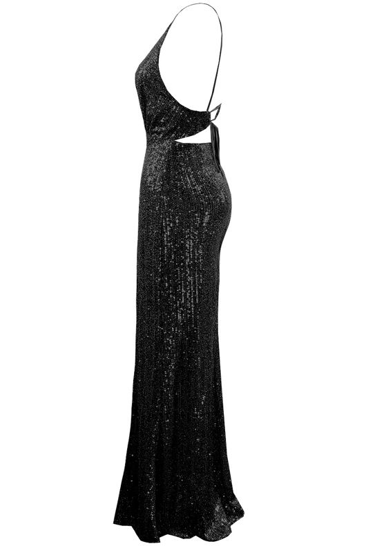 Black Sequin Leg Slit Maxi Dress