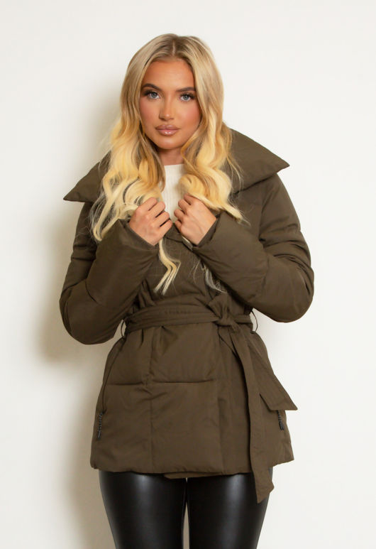 Khaki Short Quilted Puffer Coat