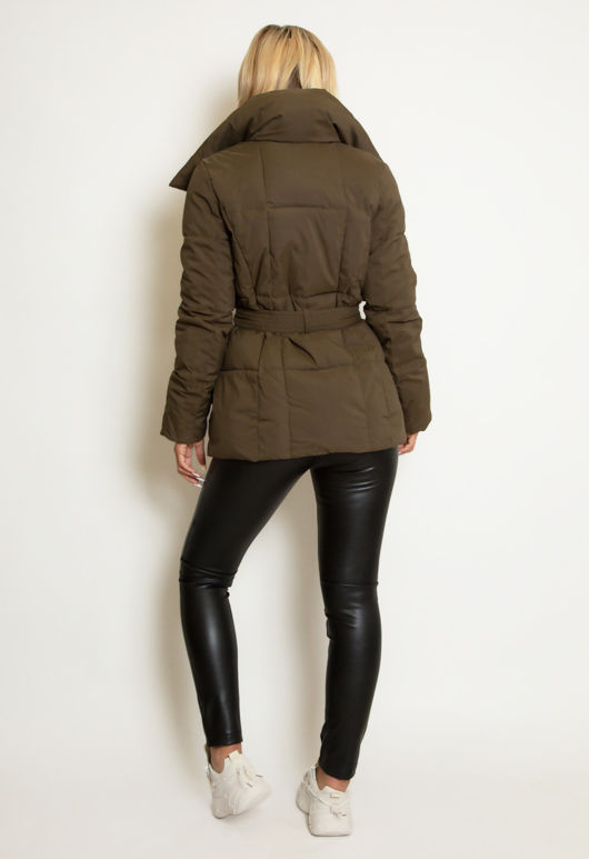 Khaki Short Quilted Puffer Coat