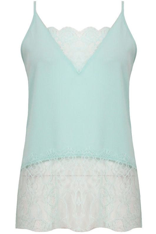 Mint Floral Lace Sleeveless Tops