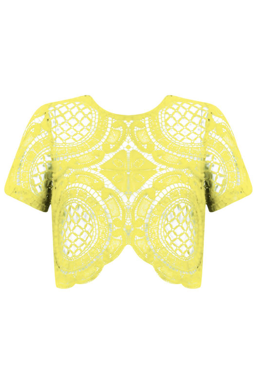 Yellow Short Sleeve Crochet Crop Top