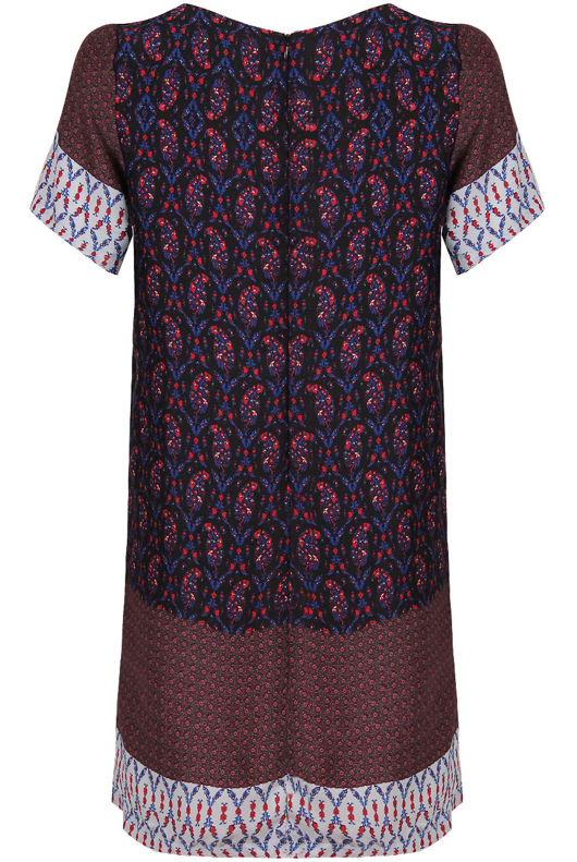 Navy Paisley Print Back Zip Up Shift Dress