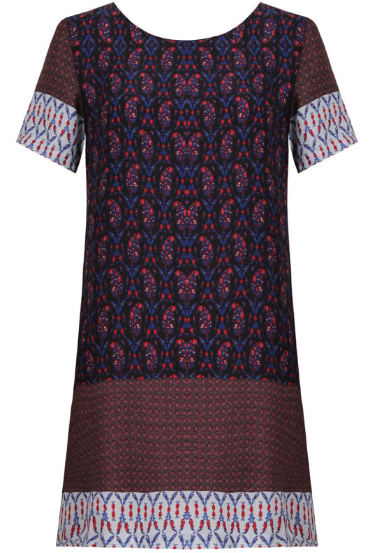 Navy Paisley Print Back Zip Up Shift Dress