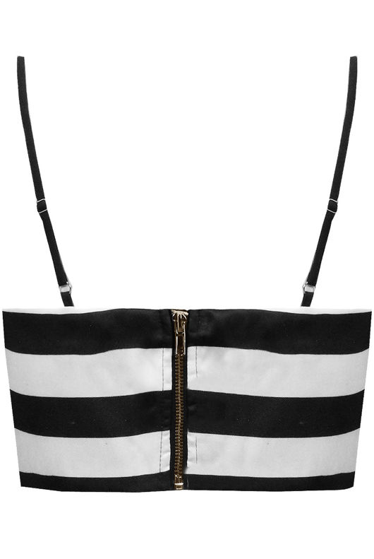 Striped Satin Crop Top In Black