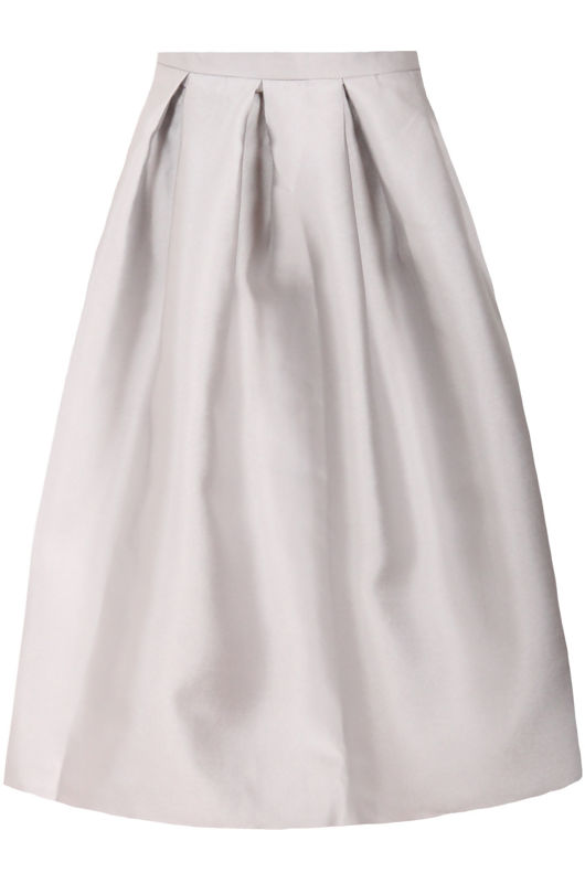 Grey Pin Tuck Waist Band Side Zip Up Flared Skirts