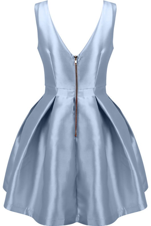 Blue Front Bow Pleated Prom Dress 