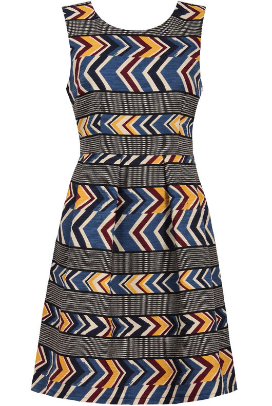 Blue & Mustard Ethnic Print Tulip Dress