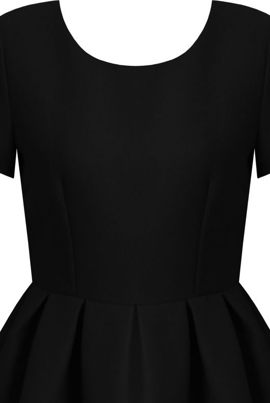 Black Pleated Back Zip Up Short Sleeved Flared Dress 