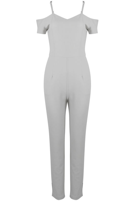 White Bandeau Off Shoulder Jumpsuit 