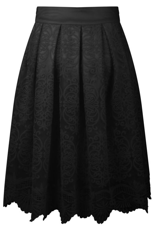 Black Lace Chiffon Lined Flare Skirt