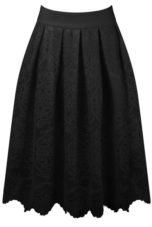 Black Lace Chiffon Lined Flare Skirt