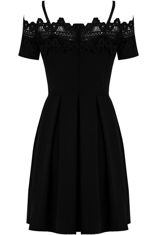 Black Floral Embroidered Off The Shoulder Day Dress